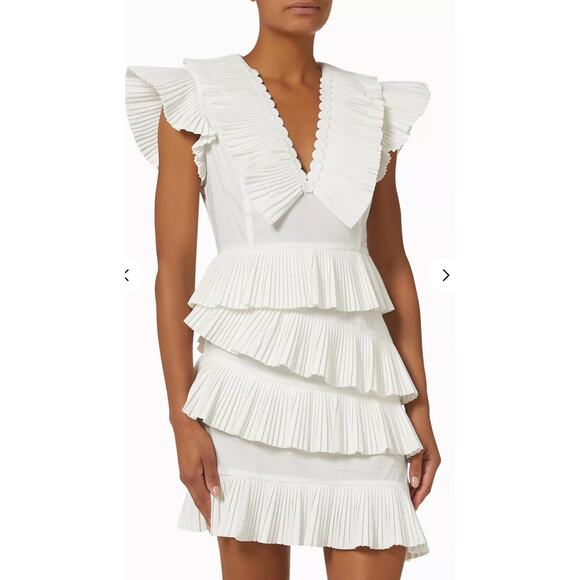 Celia B Bjorn Dress White Crisp Cotton Size Large NWT Pleated Ruffled Trim - Picture 3 of 16